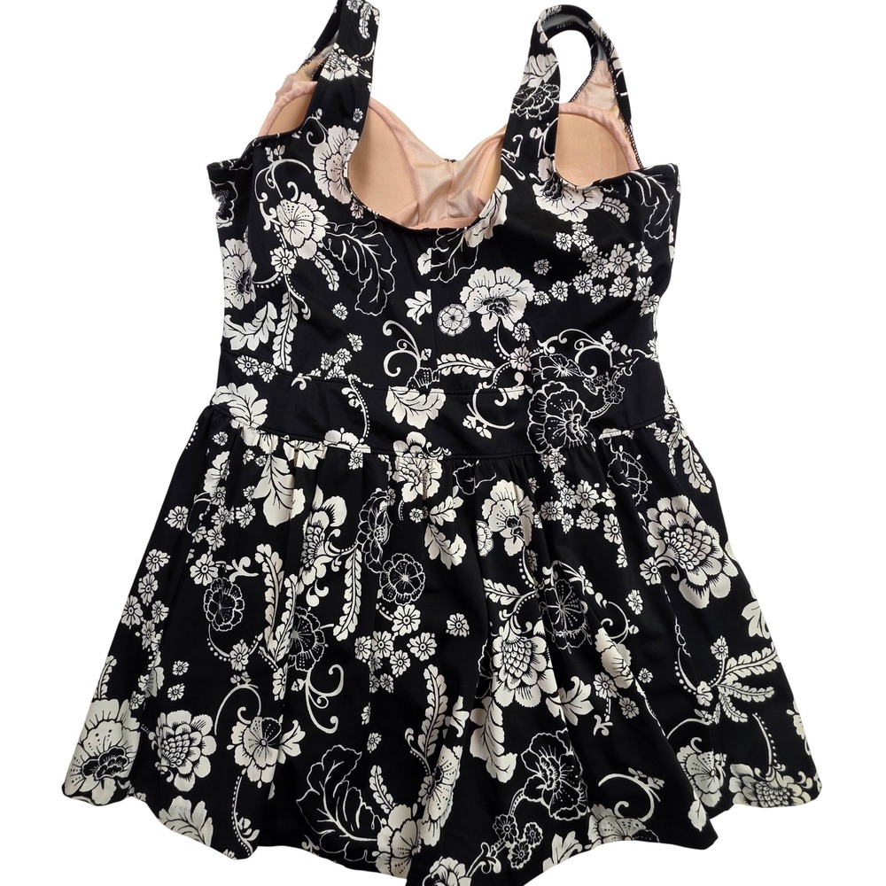 Azul Swim Dress Womens 22W Black White Floral Modest Romantic Vintage Versatile - Picture 3 of 15